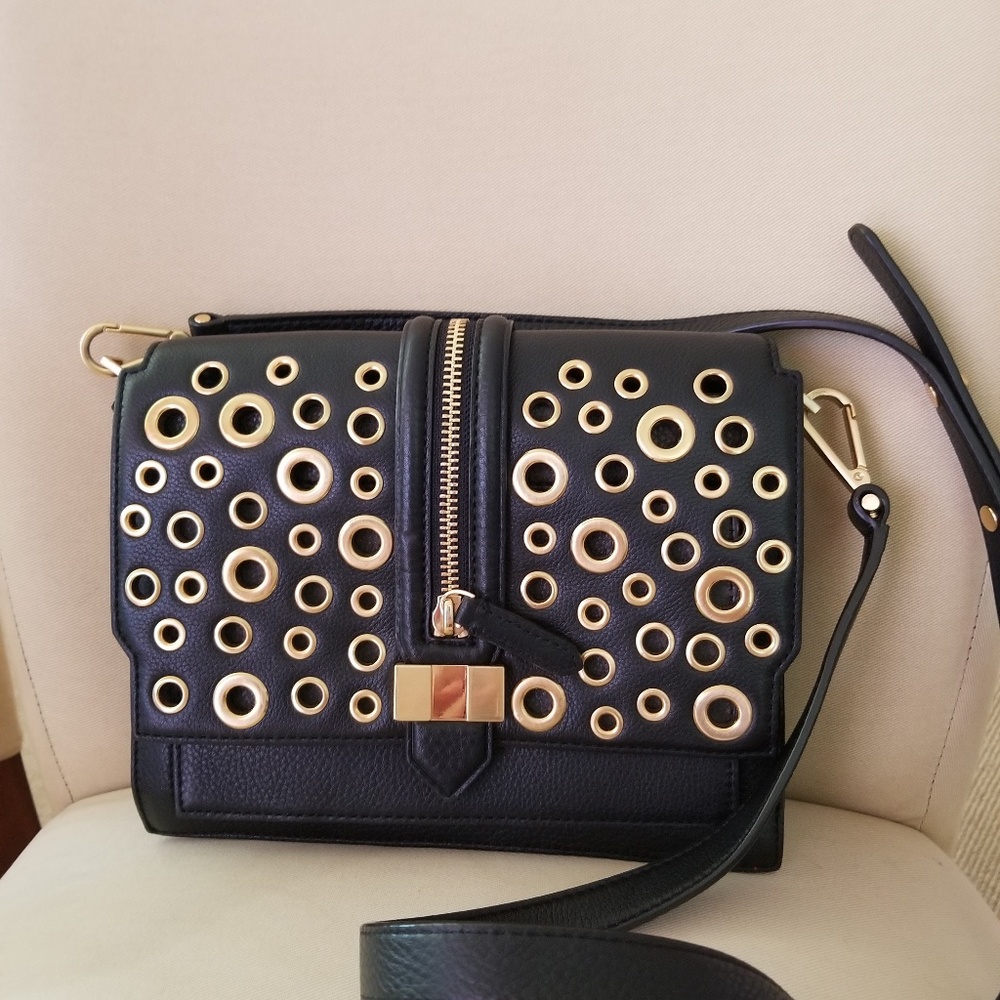 Rebecca Minkoff black with gold crossbody bag